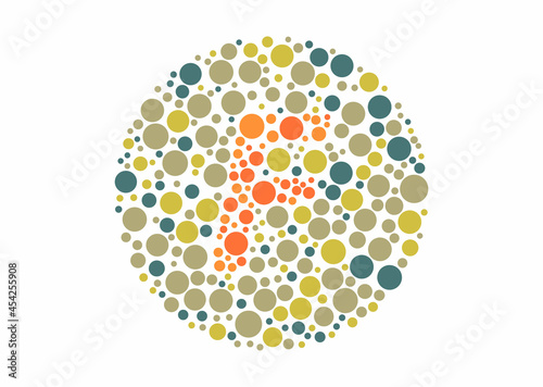 Vector graphic of Color blind test design. The Letter F cunningly hid inside an Ishihara inspired design.