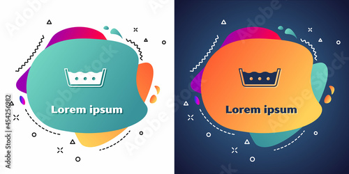 White Washing under 50 degrees celsius icon isolated on white and blue background. Temperature wash. Abstract banner with liquid shapes. Vector