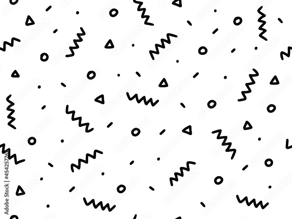 doodle hand drawn sketch style geometric pattern with black and white. triangle, line, circle. Hipster fabric memphis style doodle hand drawn sketch style geometric pattern with black and white. triangle, line, circle. Hipster fabric memphis style