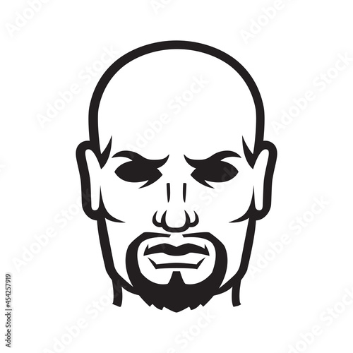 Head strong man. Outline silhouette. Design element. Vector illustration isolated on white background. Template for books, stickers, posters, cards, clothes.