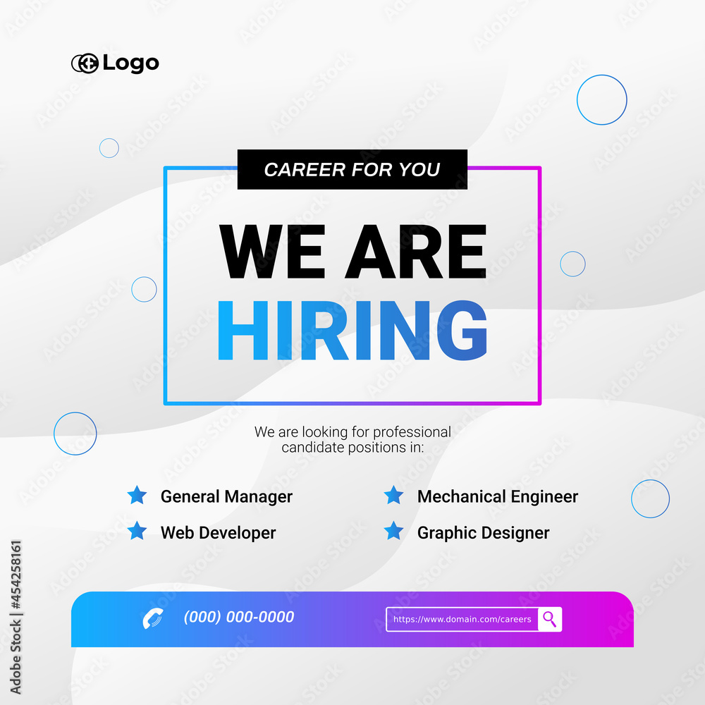 Fototapeta premium Recruitment advertising template. Job hiring poster, social media, banner, flyer. Digital announcement job vacancies layout
