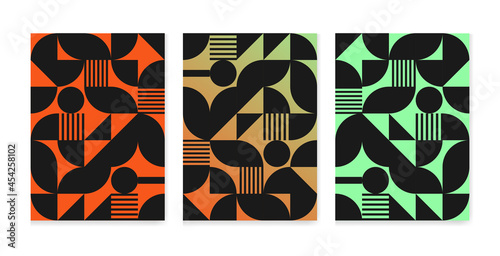 Bauhaus geometric pattern background, vector abstract geometric circle, triangle and square lines art. gradient background