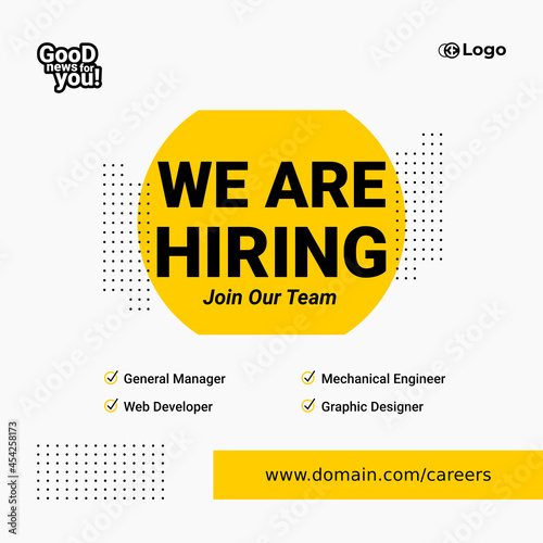 Recruitment advertising template. Job hiring poster, social media, banner, flyer. Digital announcement job vacancies layout