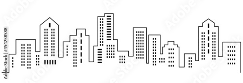 City silhouette, line art, vector icon