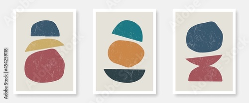Set of Wall Art Poster Templates with Abstract Organic Shapes Composition in Boho Contemporary Minimal Style.Vector EPS 10