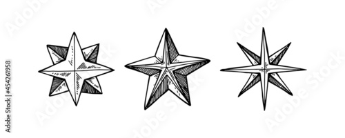 Set of hand drawn stars. Vector illustration in sketch style