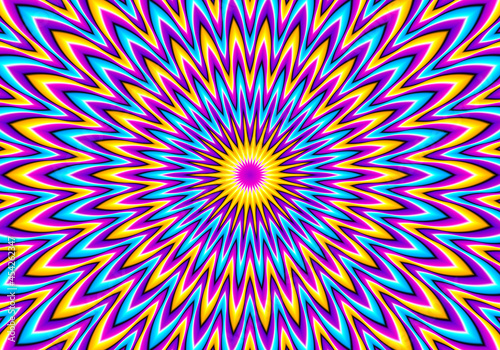 Colorful card with star. Optical expansion illusion.