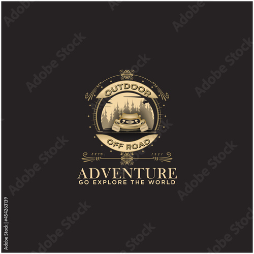 Off road car logo template. Offroad adventure stylish. Off road vehicles logo with retro and masculine style design
 photo