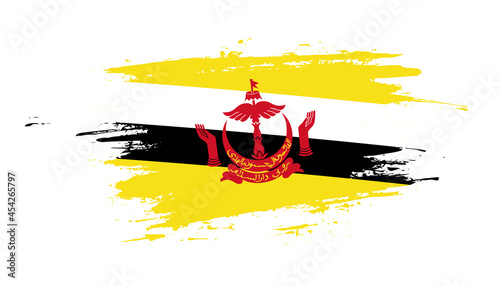 Hand drawn brush stroke flag of Brunei. Creative national day hand painted brush illustration on white background