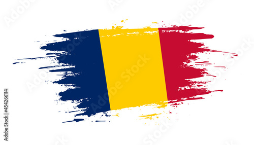 Hand drawn brush stroke flag of Chad. Creative national day hand painted brush illustration on white background