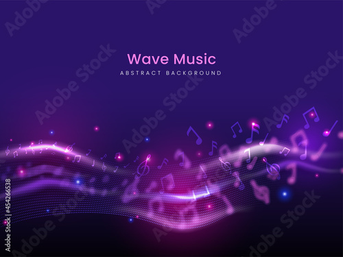 Abstract Wavy Motion Background With Music Notes.