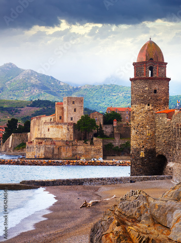 View of coastal village Collioure at south of France at spring day