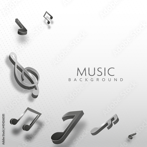 3D Black Music Notes On White Dotted Background.