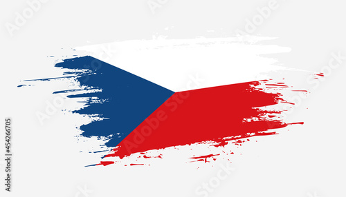 Hand drawn brush stroke flag of Czechia. Creative national day hand painted brush illustration on white background