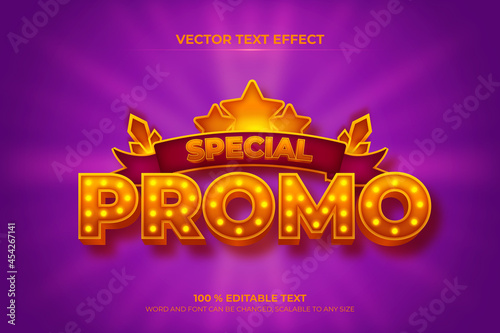Special promo editable 3d text effect with purple ribbon backround style	