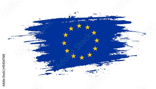 Hand drawn brush stroke flag of European Union. Creative national day hand painted brush illustration on white background