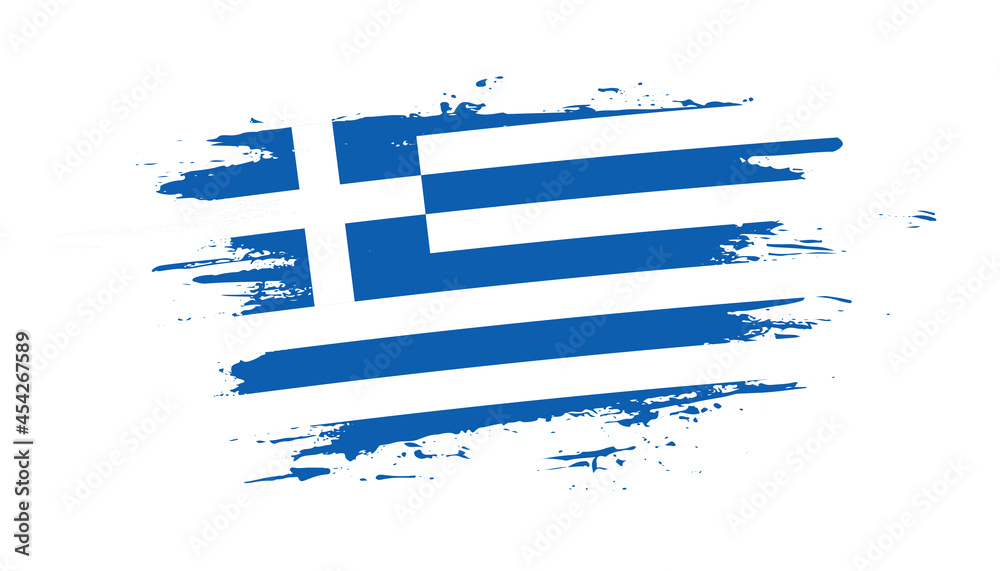 Naklejka premium Hand drawn brush stroke flag of Greece. Creative national day hand painted brush illustration on white background