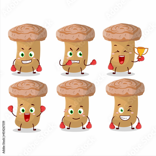 A sporty woolly milkcap boxing athlete cartoon mascot design