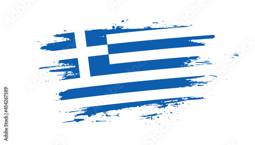 Hand drawn brush stroke flag of Greece. Creative national day hand painted brush illustration on white background