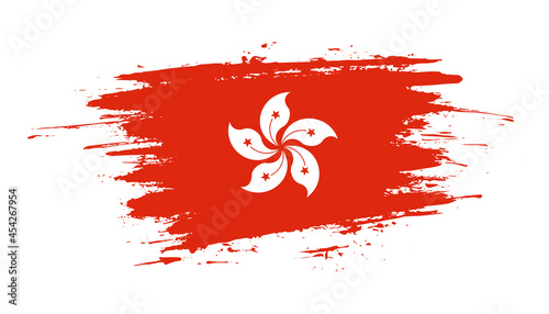 Hand drawn brush stroke flag of Hong Kong. Creative national day hand painted brush illustration on white background