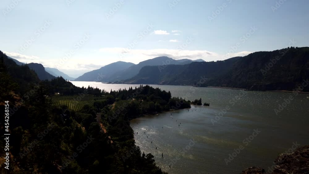 Panoramic View Of The Beautiful Scenery Of The Lake And Mountain Range At Daytime. static shot Panoramic View Of The Beautiful Scenery Of The Lake And Mountain Range At Daytime. static shot