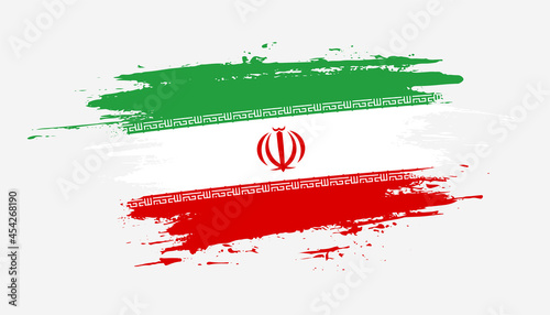 Hand drawn brush stroke flag of Iran. Creative national day hand painted brush illustration on white background