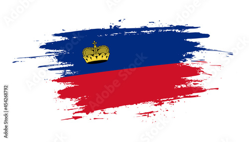 Hand drawn brush stroke flag of Liechtenstein. Creative national day hand painted brush illustration on white background