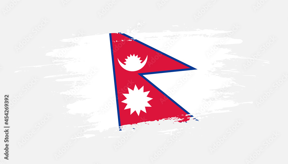 Fototapeta premium Hand drawn brush stroke flag of Nepal. Creative national day hand painted brush illustration on white background