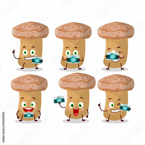 Photographer profession emoticon with woolly milkcap cartoon character