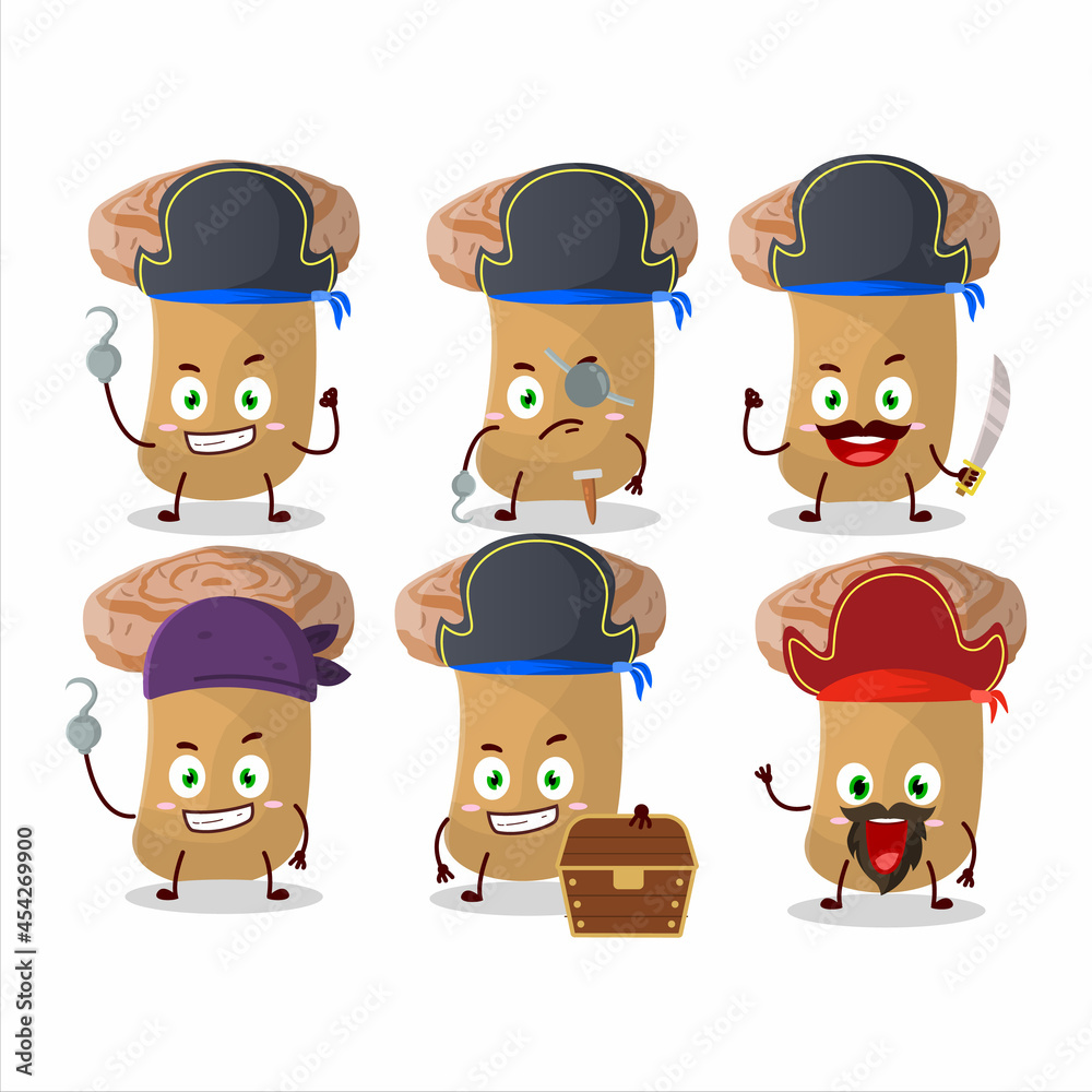 Cartoon character of woolly milkcap with various pirates emoticons