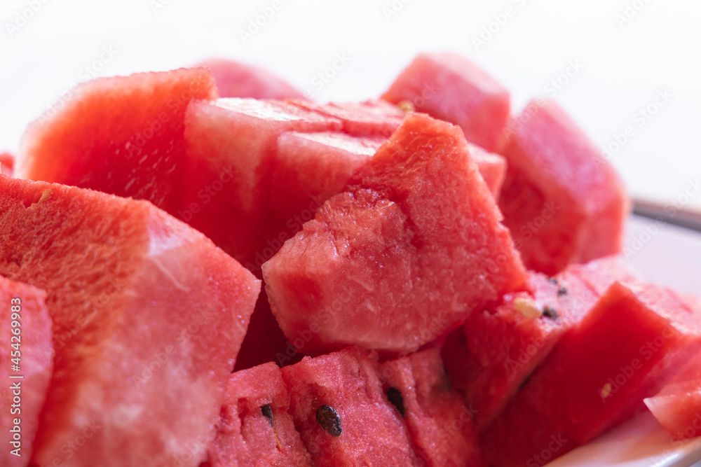 sliced delicious watermelons in the plate