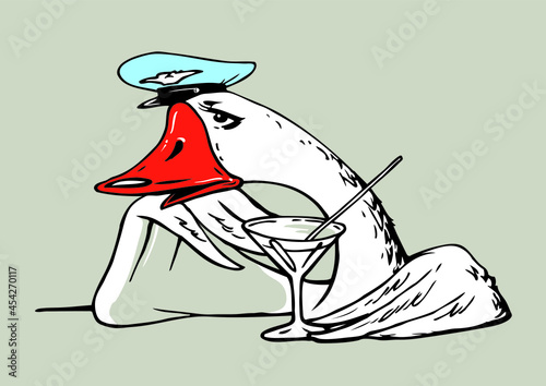 The goose the pilot misses behind a rack of a bar because of a flight delay.