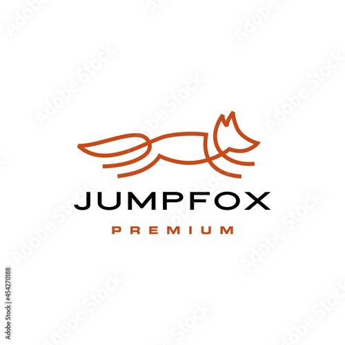 jumping fox quick brown line outline monoline logo vector icon illustration