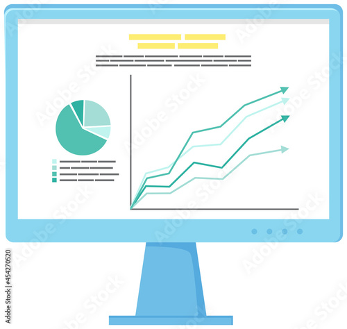Table software computer screen with financial accounting data, database analytical business report. Laptop screen with audit investigation document with charts and graphs with a indicators description