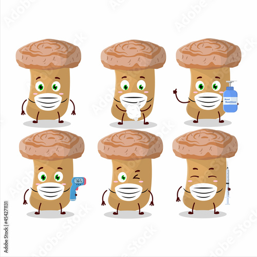 A picture of woolly milkcap cartoon design style keep staying healthy during a pandemic