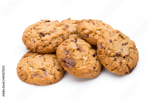 Chocolate chip cookie isolated on white background.