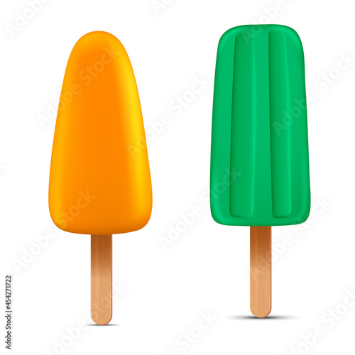 Set of bright realistic homemade frozen popsicle, vector realistic juicy ice cream icon