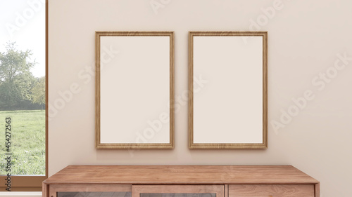 two frame poster canvas in minimalist home design interior