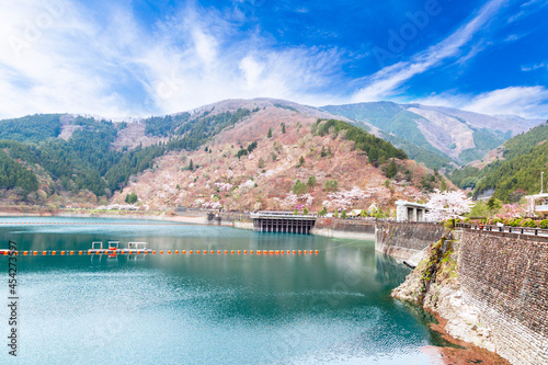 Lake Okutama in spring, Tokyo prefecture.