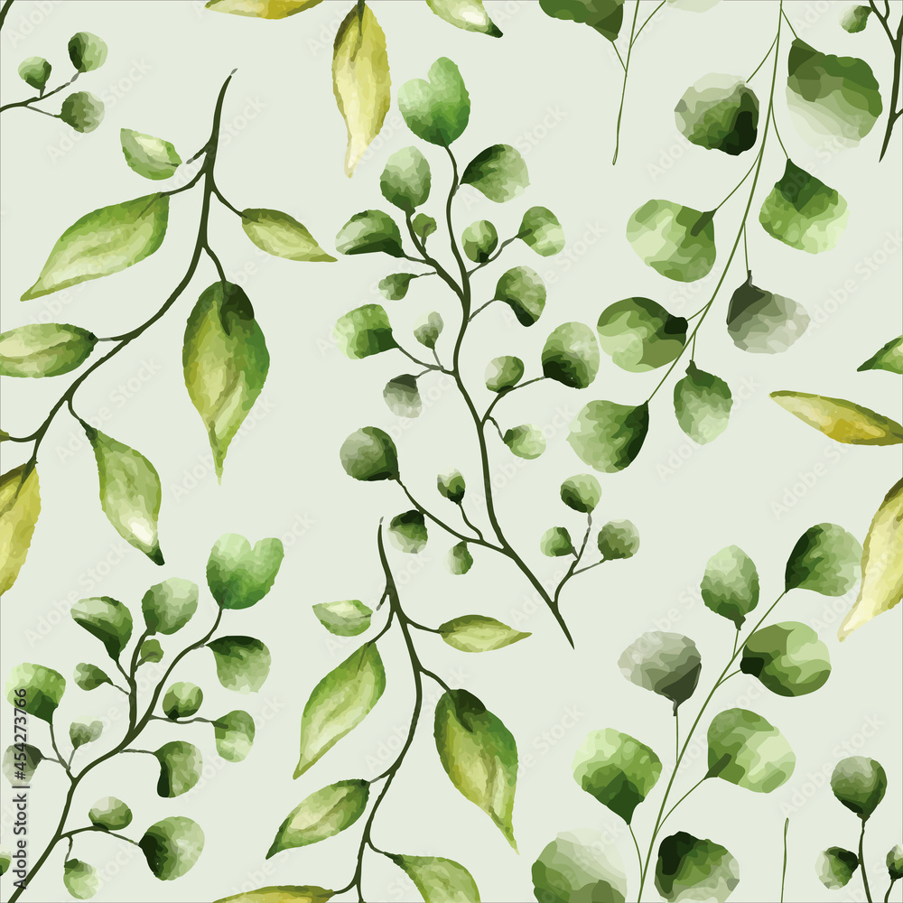seamless pattern beautiful greenery leaves design