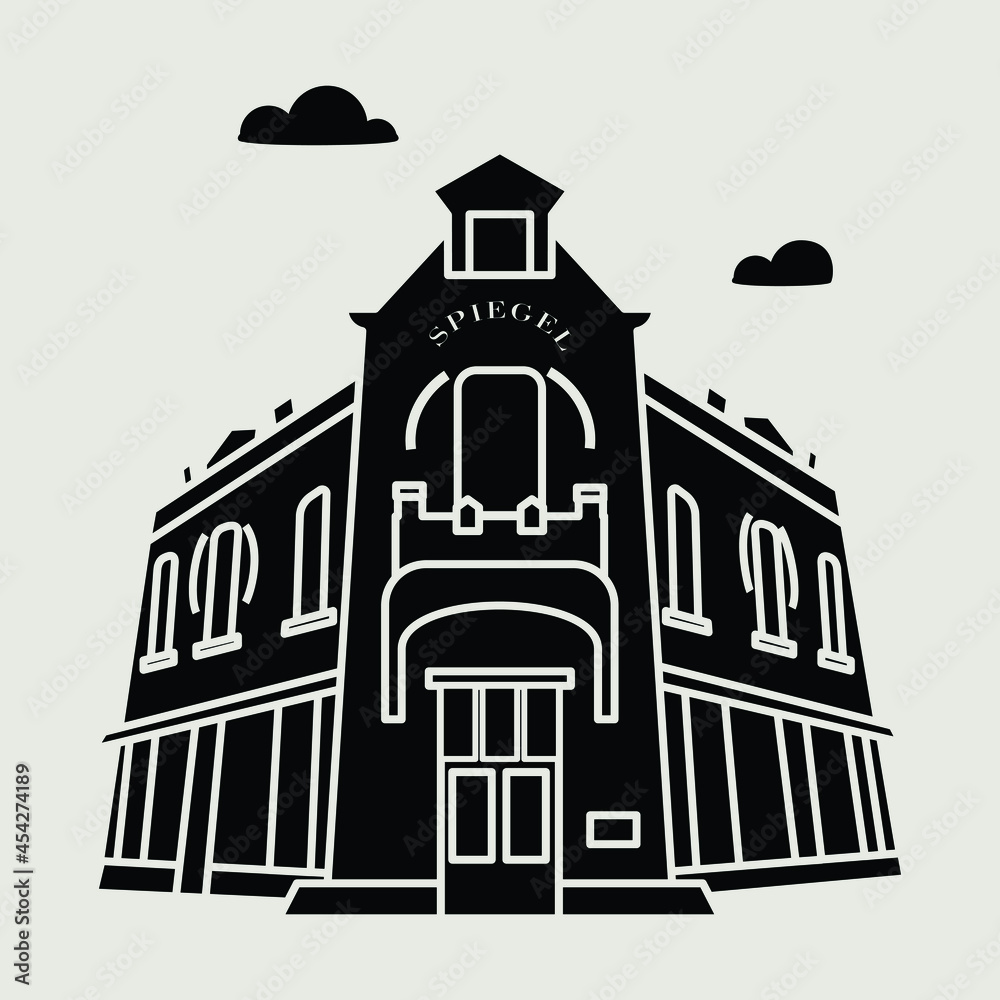 Flat silhouette vector illustration of a historic building in the city of central java, Simple outline icon design cartoon landmark for vacation travel tourist attractions. Spiegel Building, Kota Tua