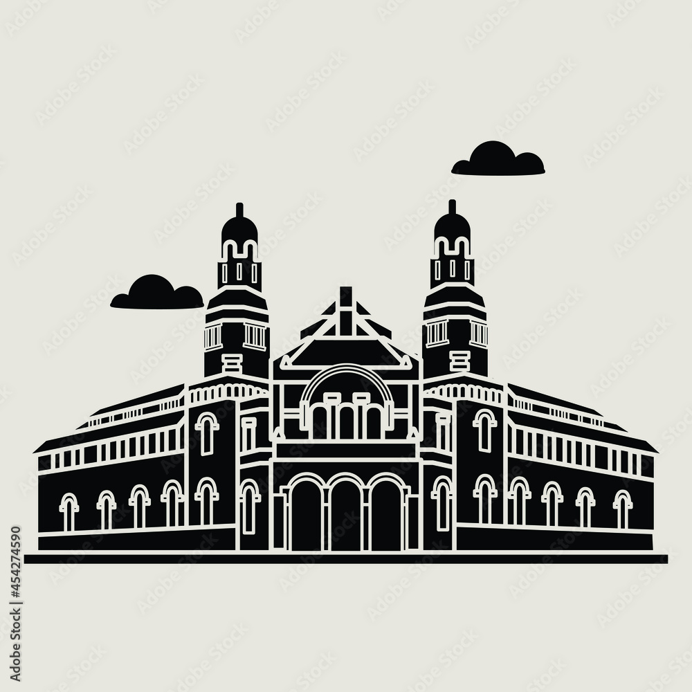 Flat silhouette vector illustration of building in the city of central java, Simple outline icon design cartoon landmark for vacation travel tourist attractions. Lawang Sewu, Semarang.