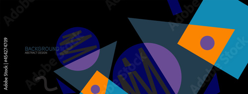 Abstract background. Blocks, lines, triangles, circles composition. Techno or business concept for wallpaper, banner, background, landing page