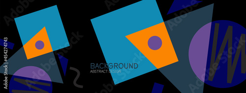Abstract background. Blocks, lines, triangles, circles composition. Techno or business concept for wallpaper, banner, background, landing page
