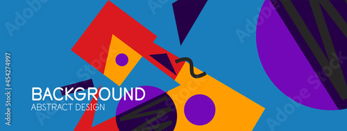 Abstract background. Blocks, lines, triangles, circles composition. Techno or business concept for wallpaper, banner, background, landing page