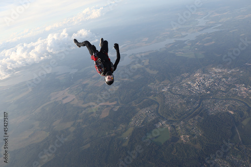 Skydiving. Freefly jump. Headdown position.
