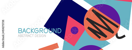 Abstract background. Blocks, lines, triangles, circles composition. Techno or business concept for wallpaper, banner, background, landing page