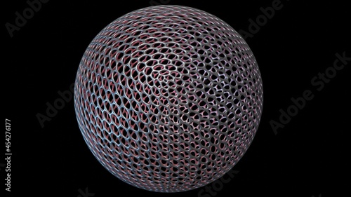 Nanocapsule , nanocarriers . Nanoparticle sphere with evenly distributed assymetrical hexagonal holes. 3d rendering illustration photo