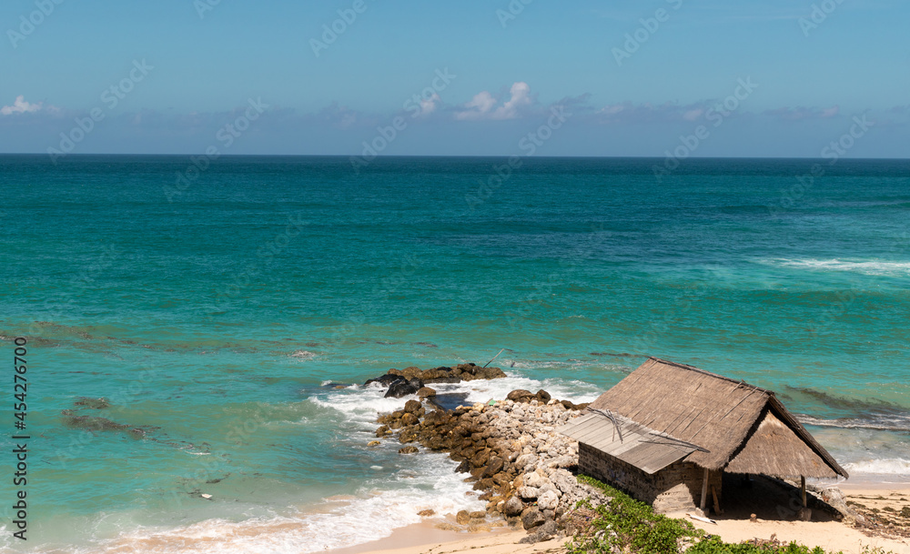 old wooden house and ocean view in Bali Indonesia