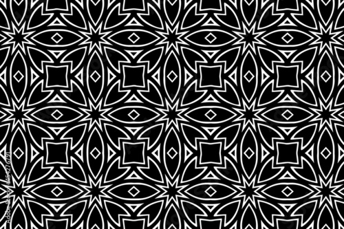 Vintage exotic ethnic pattern, geometric background, arabesque. Cover design in the style of oriental, asian, indonesian, mexican ornaments. Black white template for coloring, presentations.